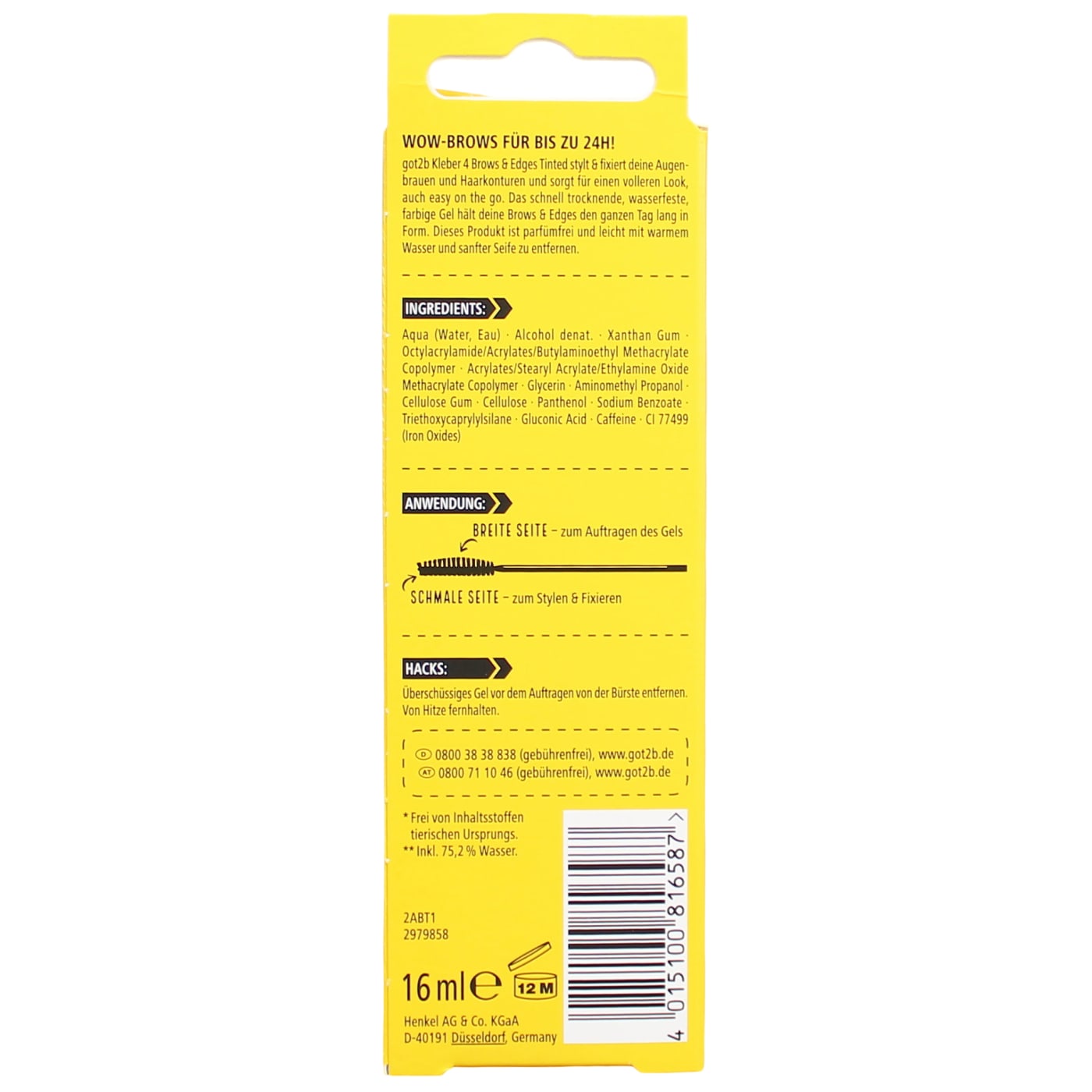 Schwarzkopf Got2b 16ml Glued 2in1 Brows & Edges Gel Tinted Black