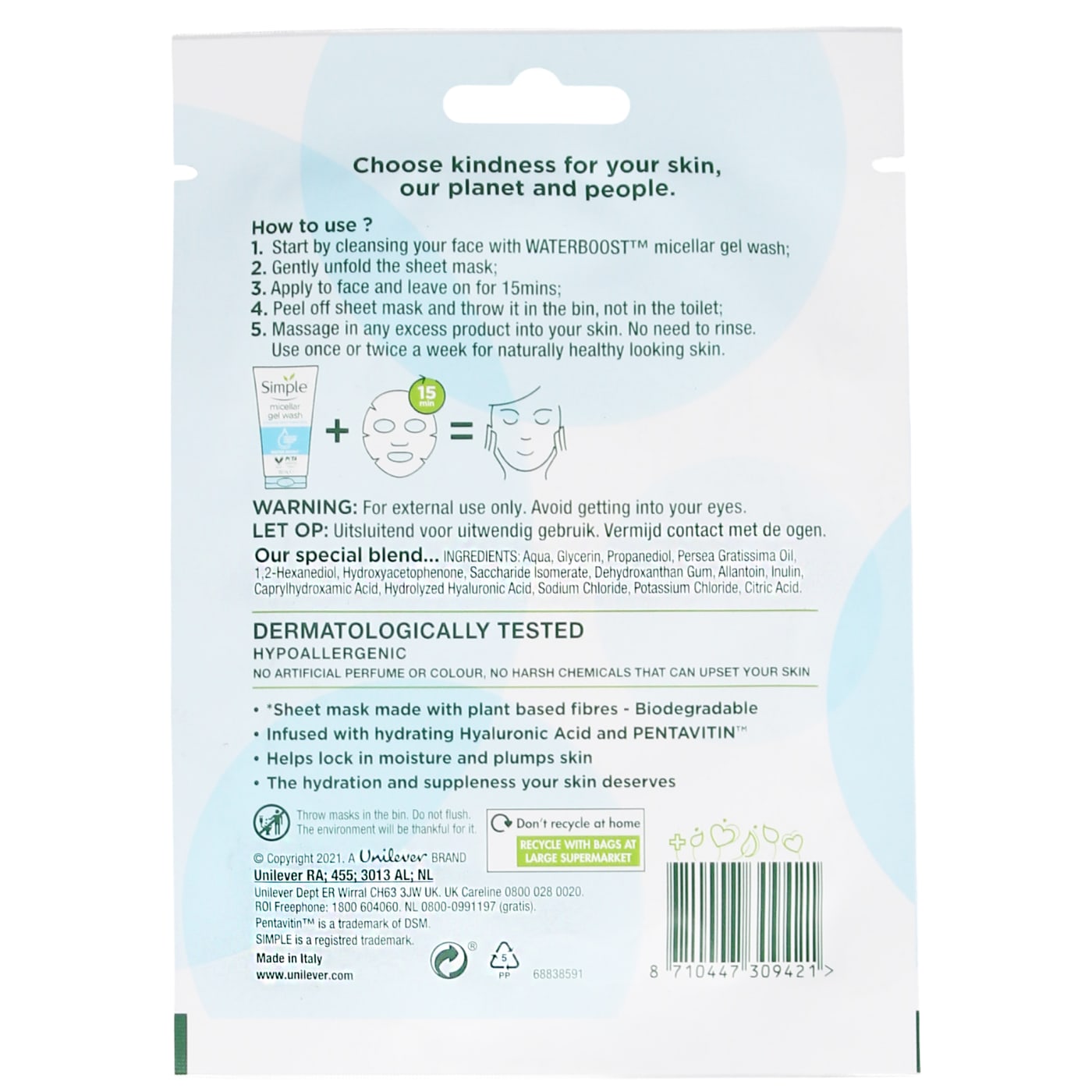 Simple 21ml Hydrating Sheet Mask