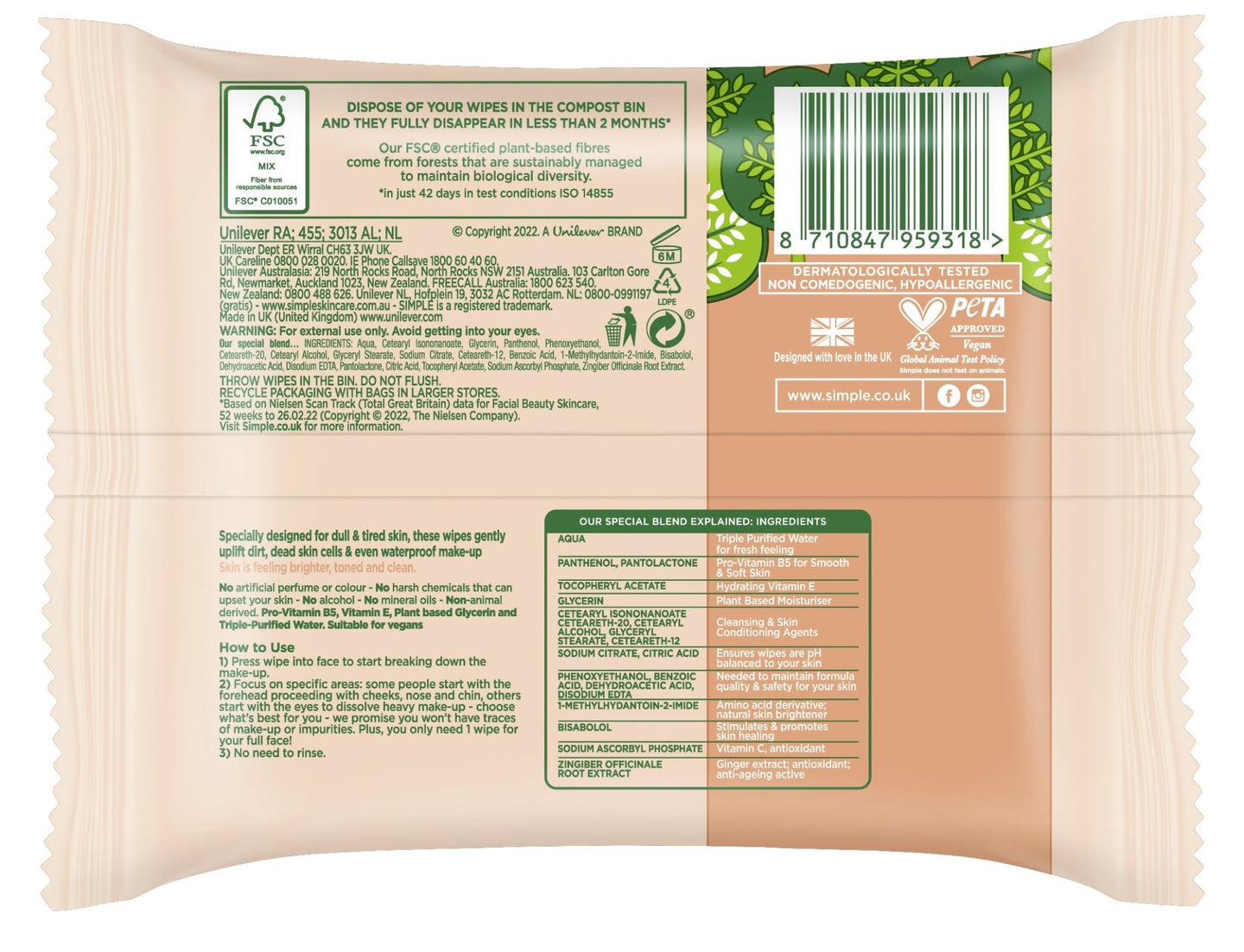 SIMPLE CLEANSING WIPES INSTANT GLOW BIODEGRADABLE 20'S