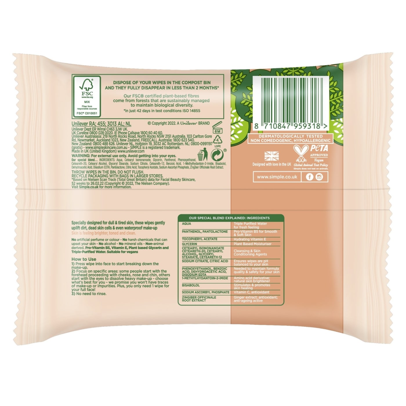 SIMPLE CLEANSING WIPES INSTANT GLOW BIODEGRADABLE 20'S