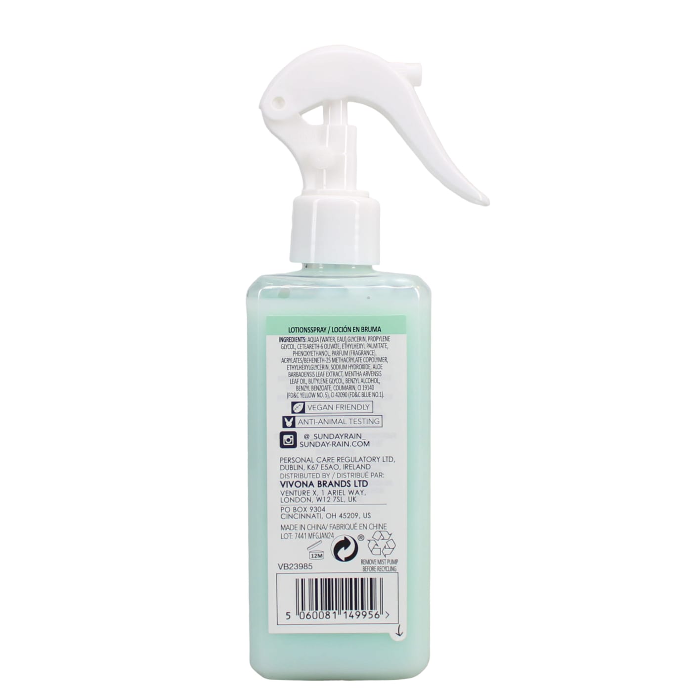 SUNDAY RAIN 300ML B/LOTION MIST ALOE