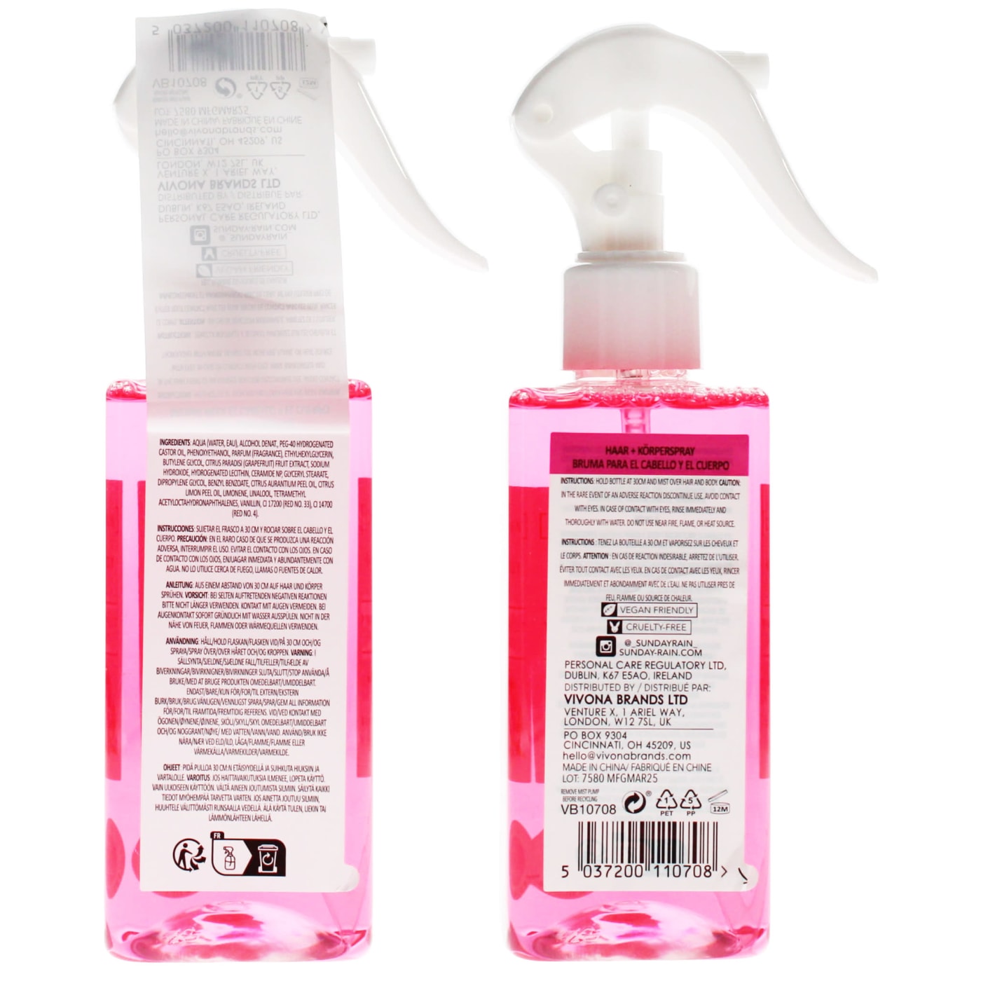Sunday Rain 200ml Hair & Body Mist Pink Grapefruit & Sea Salt