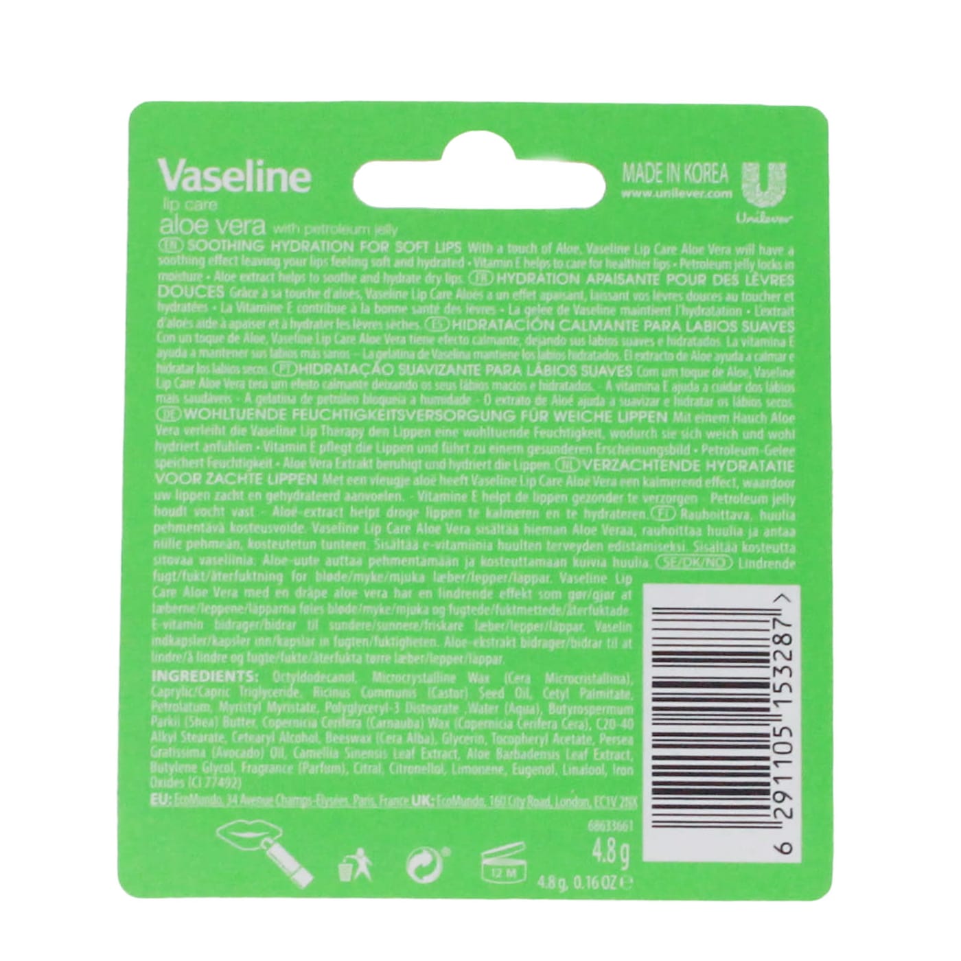 Vaseline 4.8g Lip Care Stick Aloe