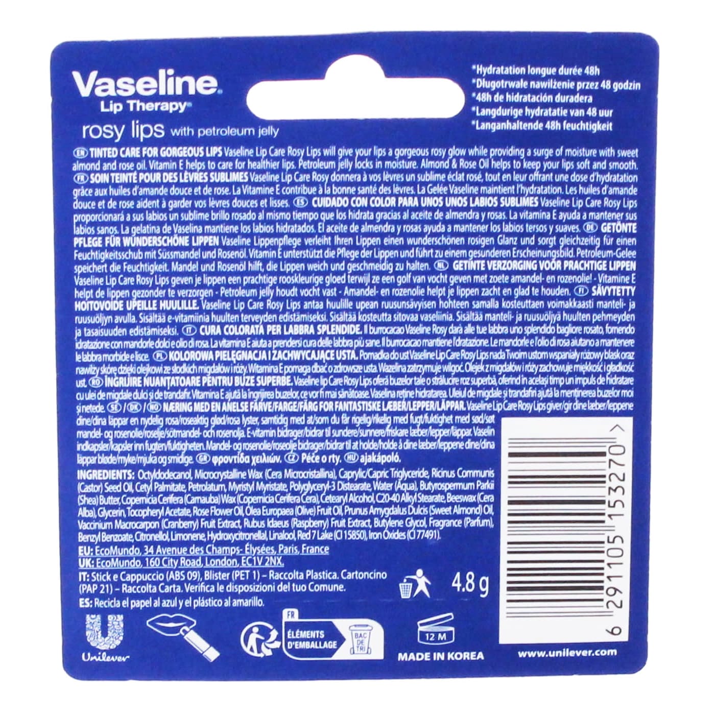 Vaseline 4.8g Lip Care Stick Rosy
