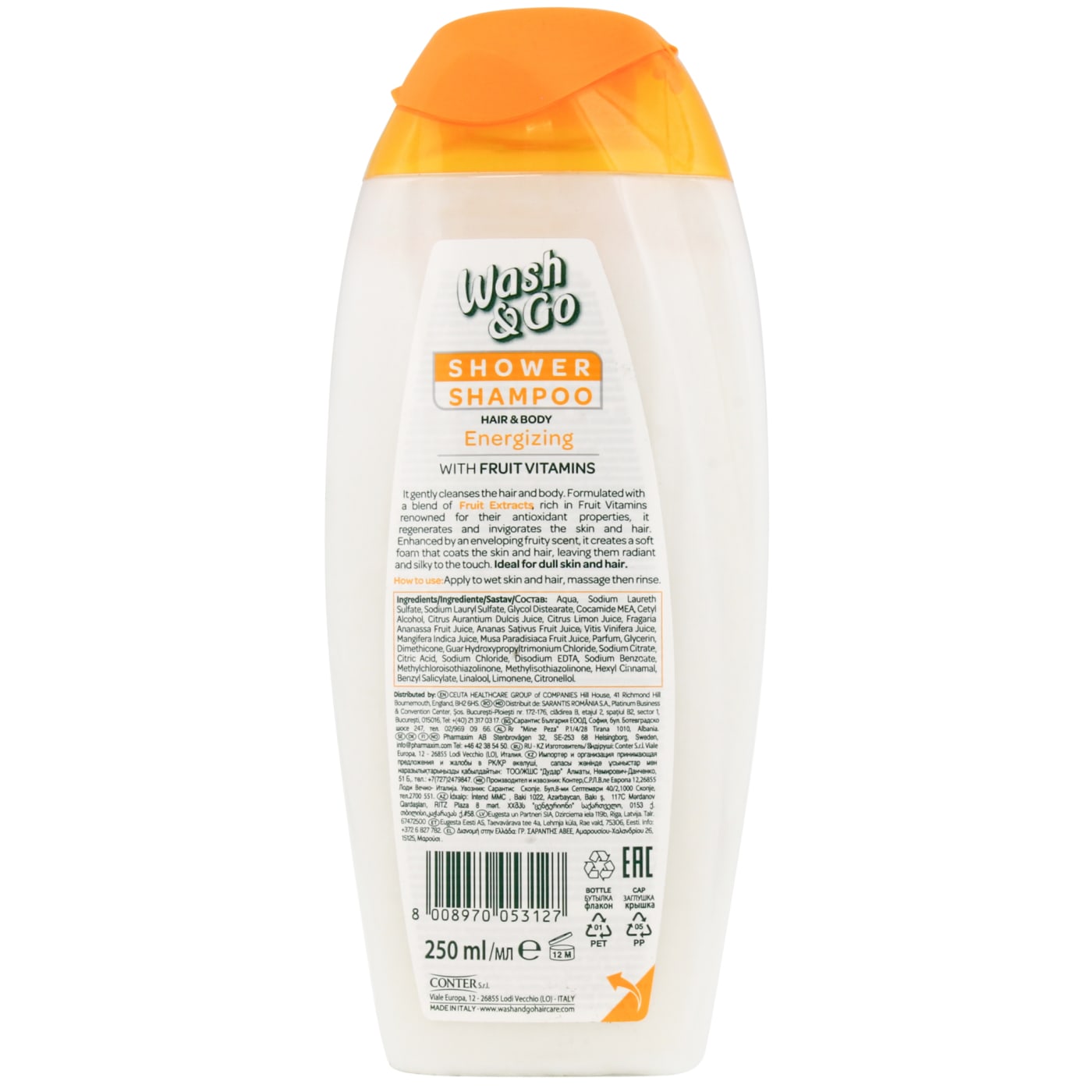 Wash & Go 250ml Shower & Shampoo Hair & Body Energizing With Fruit Vitamins