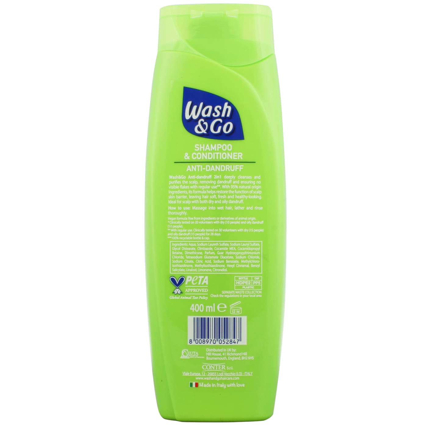 Wash & Go 400ml Shampoo & Conditioner 2 in 1 Anti Dandruff