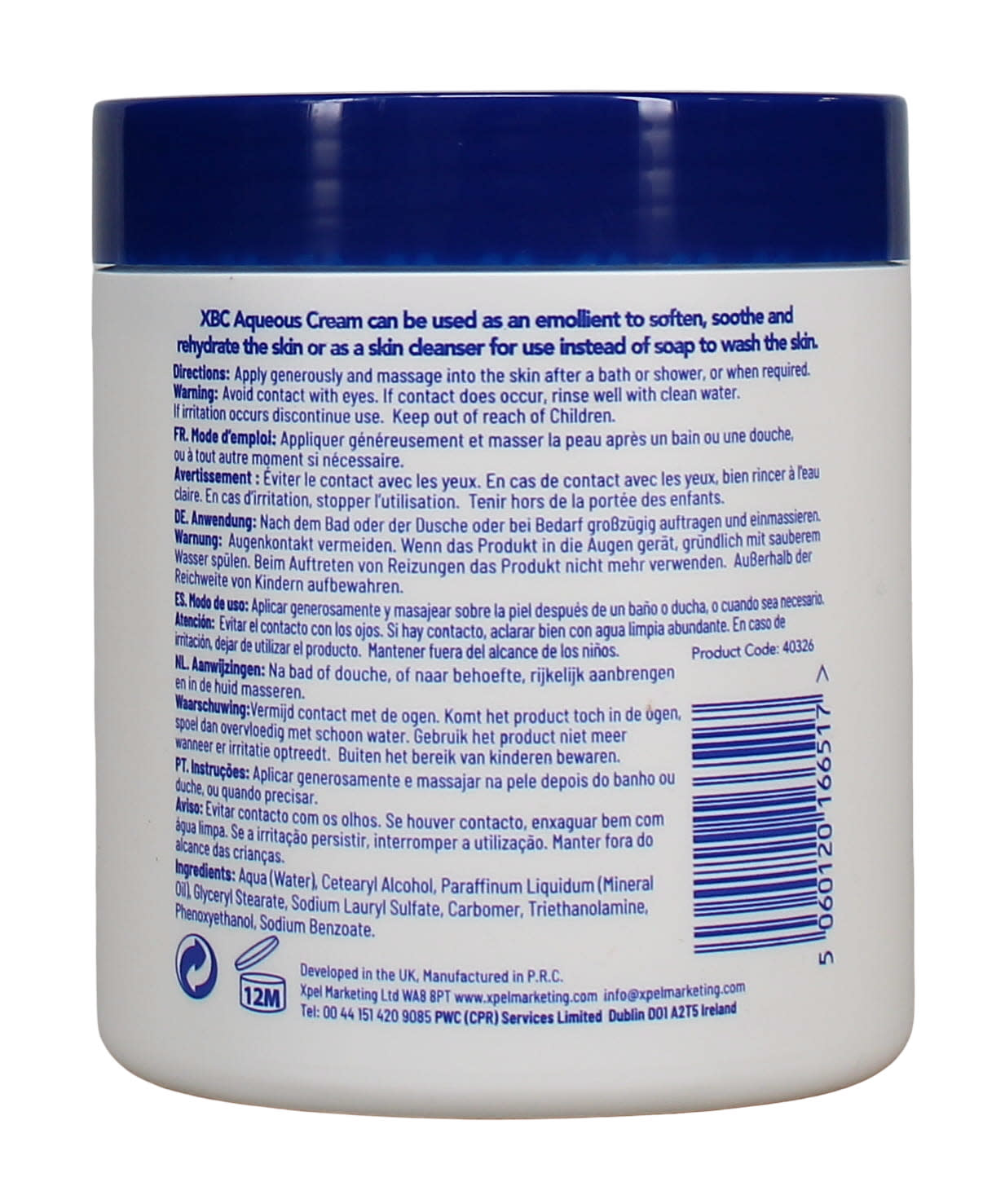 XBC 500ML AQUEOUS CREAM JAR