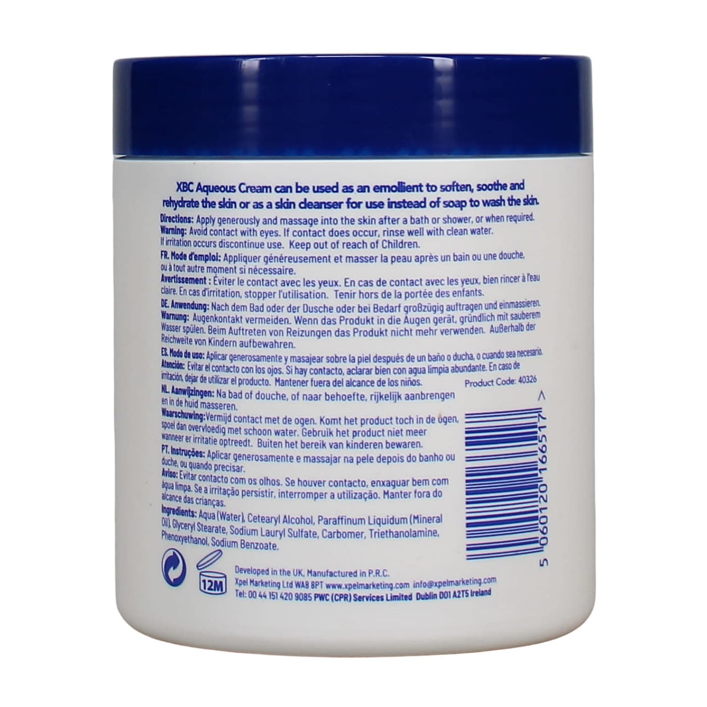 XBC 500ml Aqueous Cream Jar