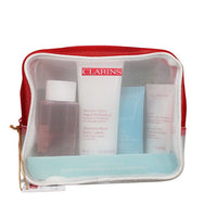 CLARINS HEAD TO TOE MOISTURISING ESSENTIALS TRAVEL SET 6PC (100ML MOISTURE-RICH BODY LOTION, 30ML HAND & NAIL CREAM, 50ML 1 STEP CLEANSER, 15ML BEAUTY FLASH BALM, 30ML HYDRA-ESSENTIAL SILKY CREAM, 3ML EYE CONTOUR GEL & BAG)